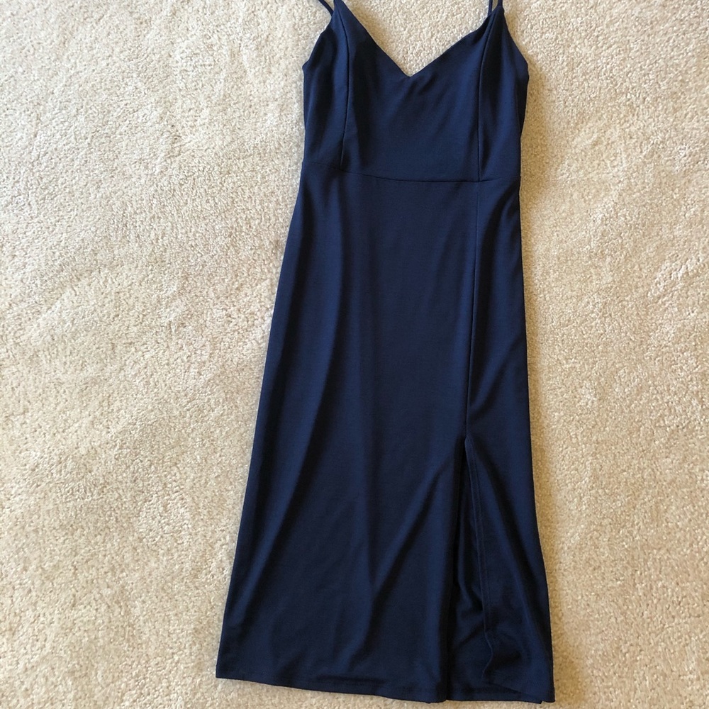 slimming navy blue dress